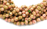 8mm Pink Coral Olivine Czech Glass Faceted Bead  -25 czech beads
